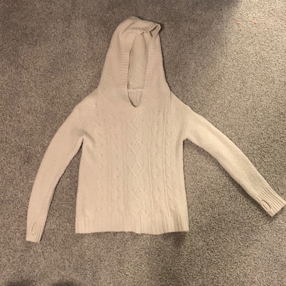 Whiteish Cream Sweater With a Hood